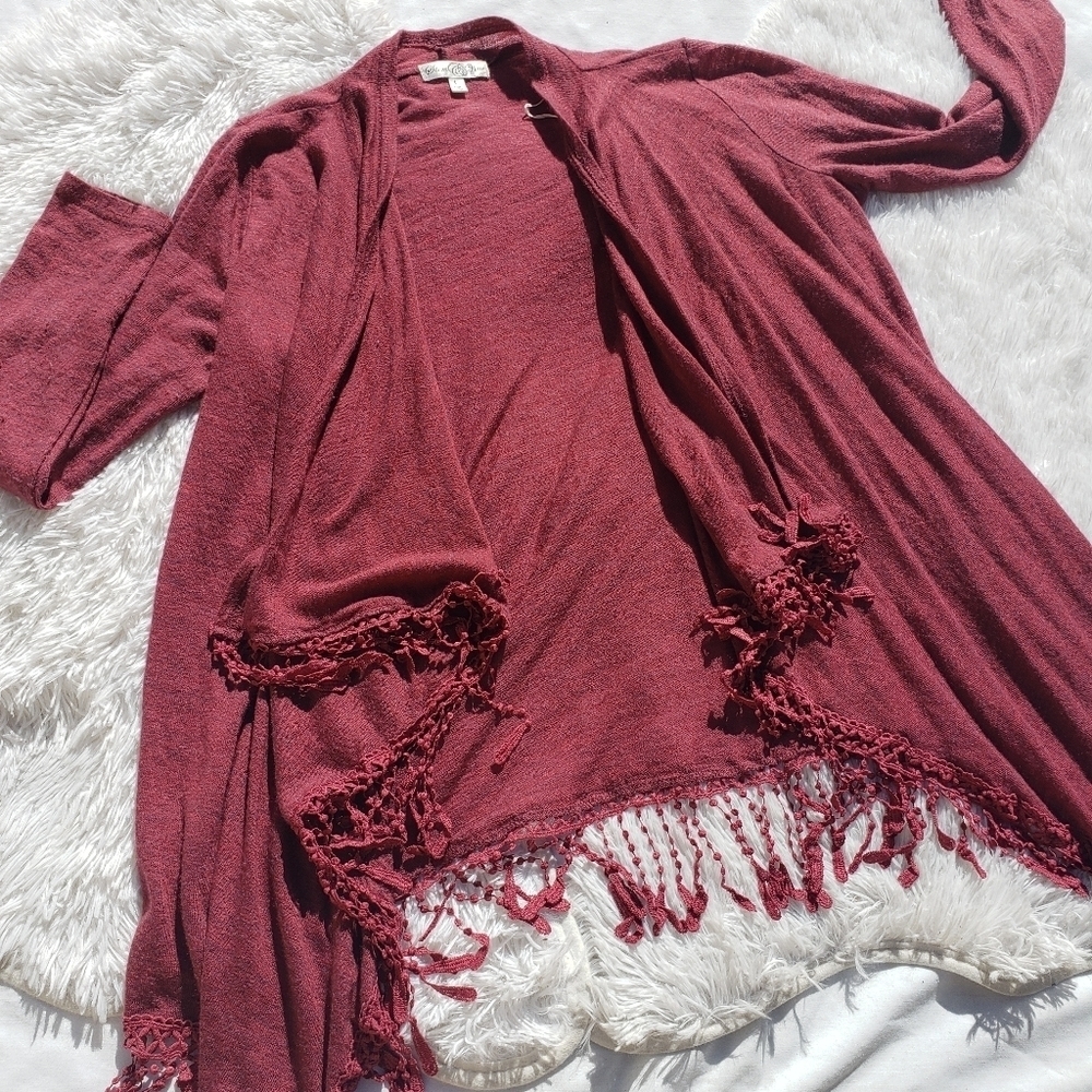 Lightweight Open Cardigan Large Fringe Boho Chic Festival Fringe Stem & Vine